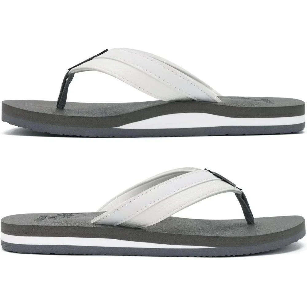 👉 Men's Flip Flop Sandal White Gray Leather Slip On Arch Support Comfort Shoes